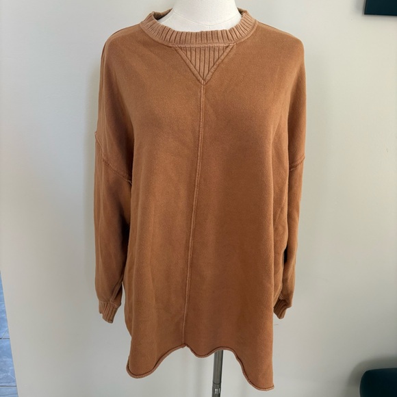 aerie Tops - Aerie Raw Hem Pullover Sweatshirt Burt Orange Brown Cotton Blend Oversized Sz S